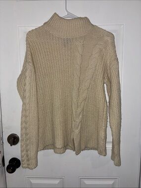 Poof! Cream Cable Knit Turtleneck Sweater
